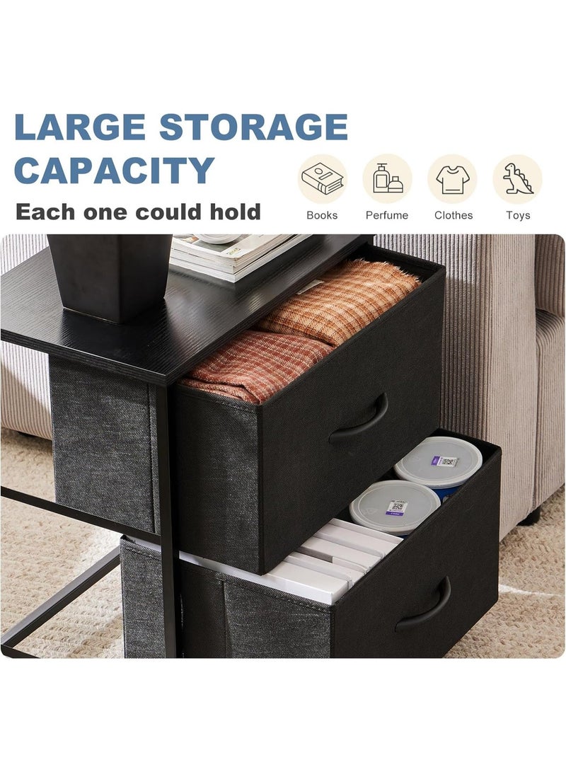 أوبتيا طاولة جانبية صغيرة مع 2 درج من القماش طاولات جانبية طاولة جانبية لغرفة النوم أثاث تخزين بجانب السرير لطاولة جانبية بطول 20 بوصة لمدخل المنزل أو غرفة النوم الجامعية، باللون الأسود الكلاسيكي - Image 4